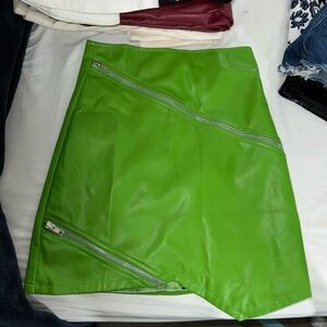AKIRA Asymmetrical Green Skirt with Zipper Accents